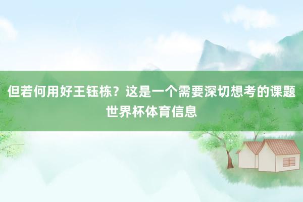 但若何用好王钰栋？这是一个需要深切想考的课题世界杯体育信息